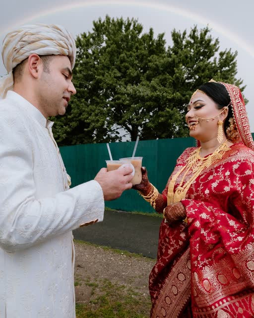 The couple sharing their first coffee as newlyweds